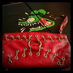 Faux leather chain and grommet handbag clutch
